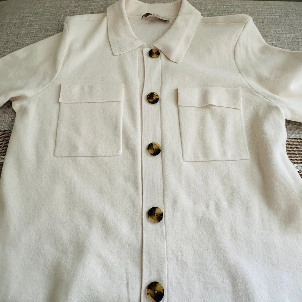 LOFT Off-White Lady Jacket Sweater with Button Detail - Picture 8 of 8